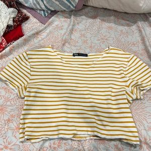 Zara yellow and white striped crop top